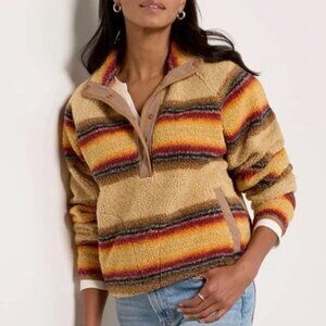 Faherty Fireside Fleece Popover Bonfire Stripe - XS NWT